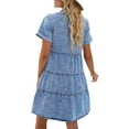 thumbnail image 5 of LookbookStore Women s Babydoll Tiered Short Sleeve Denim Dress Button Down Tunic Dress Size XL Size 16 Size 18, 5 of 6