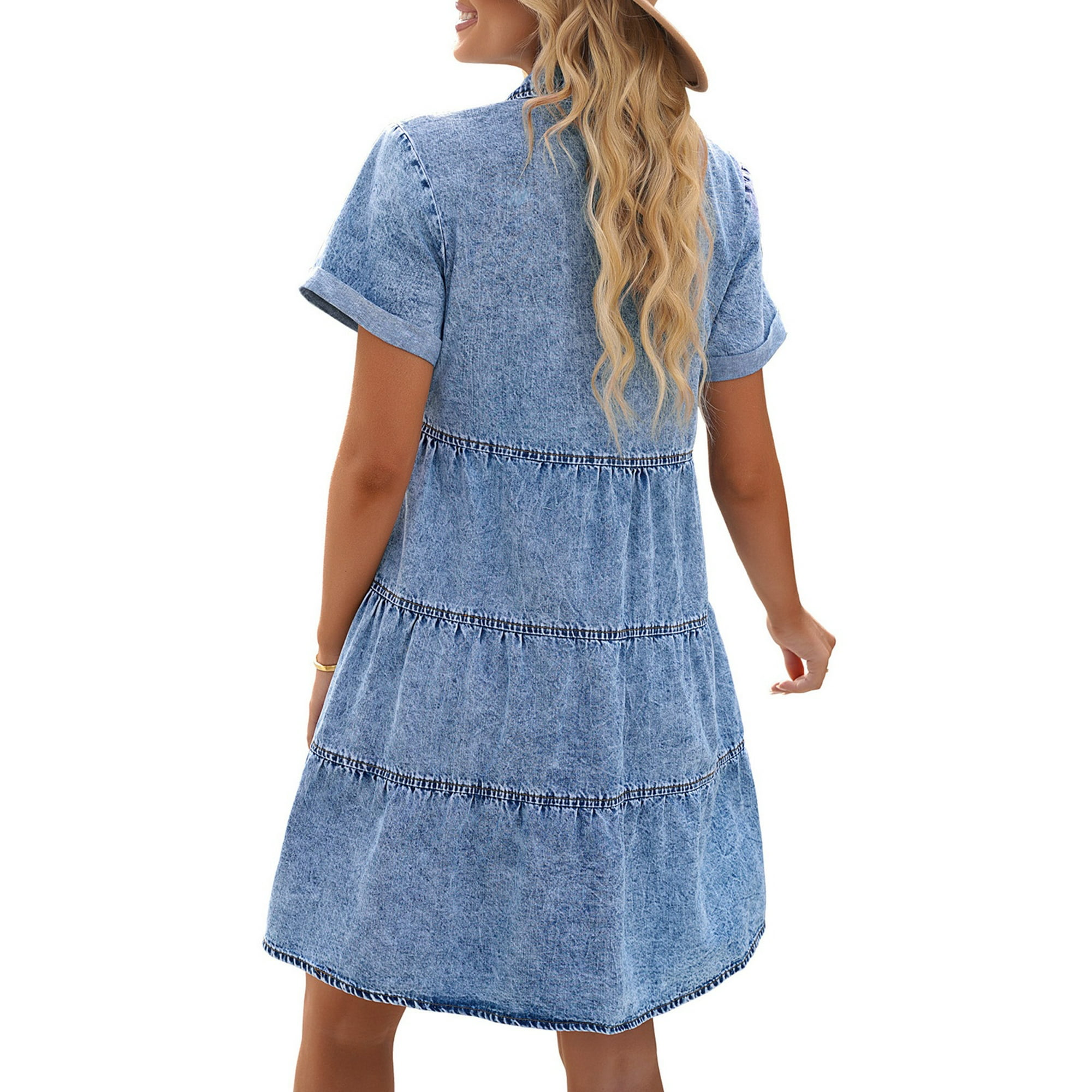 Women's Vintage Lapel Collar Shirt Dresses Button Down