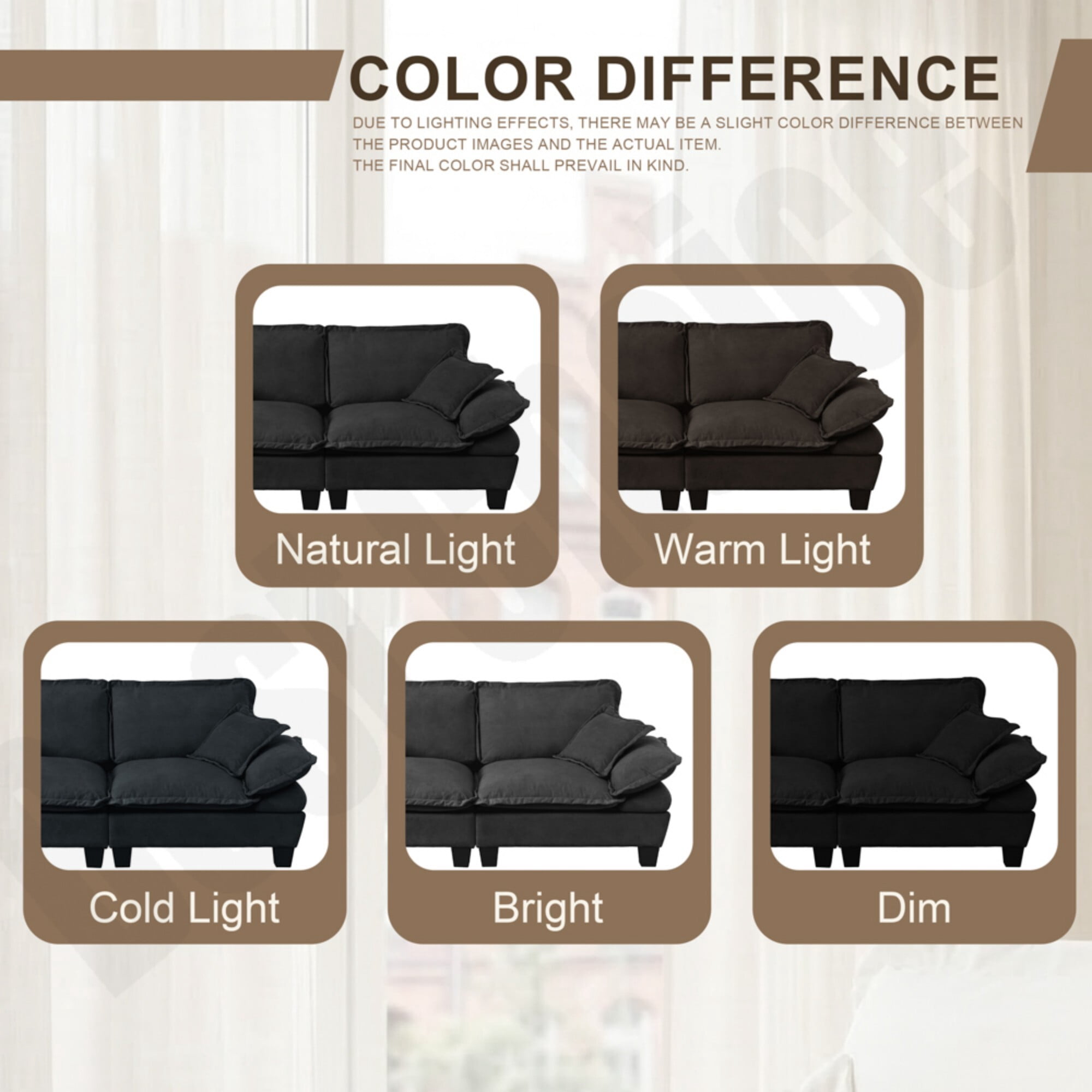 AENKYO 76" Modern Chenille Sailboat Loveseat, 2-Seater Cloud Sofa with Removable Pillow Arms, Black