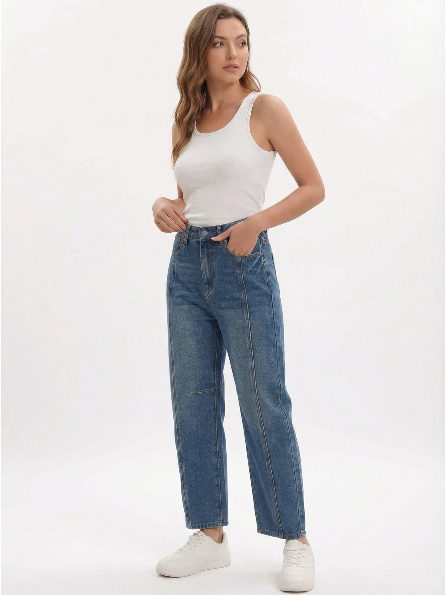 DARING DIVA Women's High Waisted Trendy Wide Leg Baggy Denim Pants XL Vintage Blue