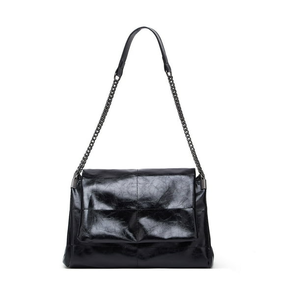 Leather Shoulder Bag with Chain Strap, Classic Flap Design, Available in Black and White