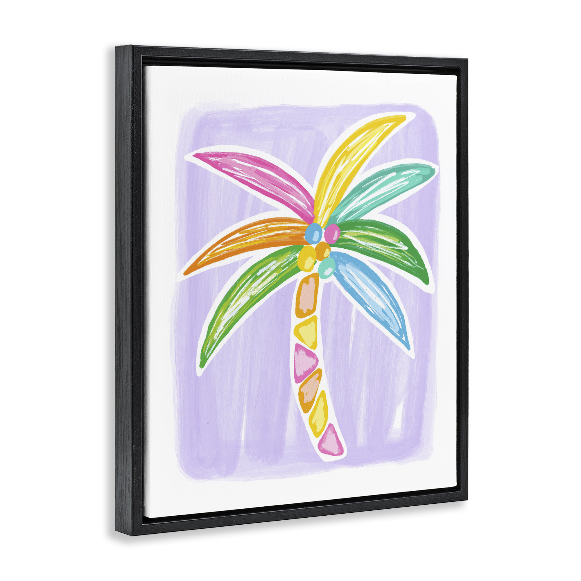 Stupell Industries Pastel Palm on Purple Botanical & Floral Painting Black Floater Framed Canvas Art Print Wall Art, 17 x 21