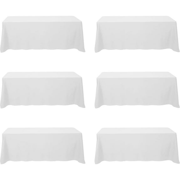 6 Pack White Tablecloths for 8 Foot Rectangle Tables 90 x 156 Inch - 8ft Rectangular Bulk Linen Polyester Fabric Washable Cloth Cover for Wedding Reception Banquet Birthday Party