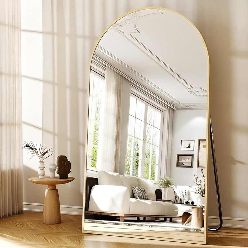 Mirrasia 76.3" x 34" Full Body Oversize Mirror Wall Mounted Arched Full Length Mirror, Gold