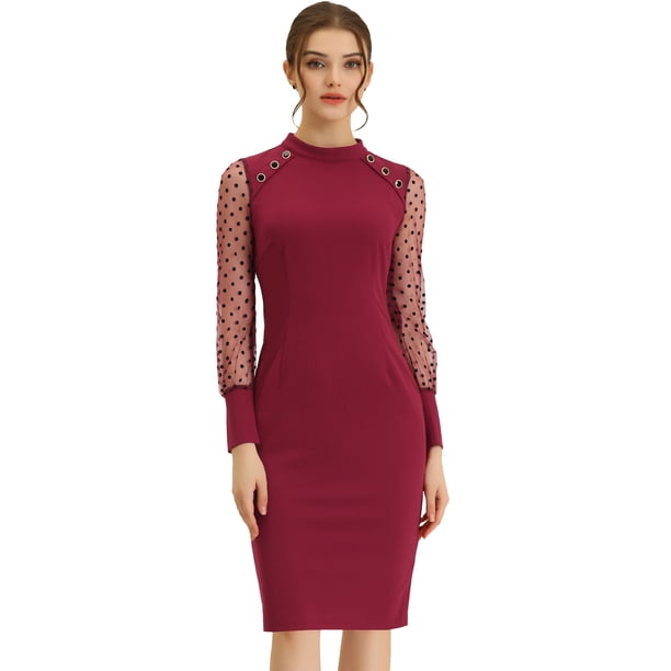 Vestido Midi Allegra K Elegante Manga Larga Borgoña M