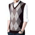 Hanerdun Men Sweater Vests Male Argyle V Neck Wool Blend Sleevless Knit
