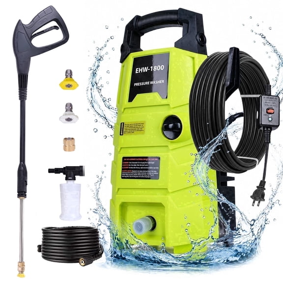 sunorchid 1800 PSI 1.6 GPM Electric Powered Pressure Washer 120V, with Hose & Adjustable Nozzles Power Washer Kit for Car/Fences Driveways/Home/Patios