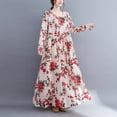 thumbnail image 2 of Vestido suelto de mujer Vintage estampado manga larga cuello redondo cintura alta Casual vestido Romacci Vestido, 2 of 7