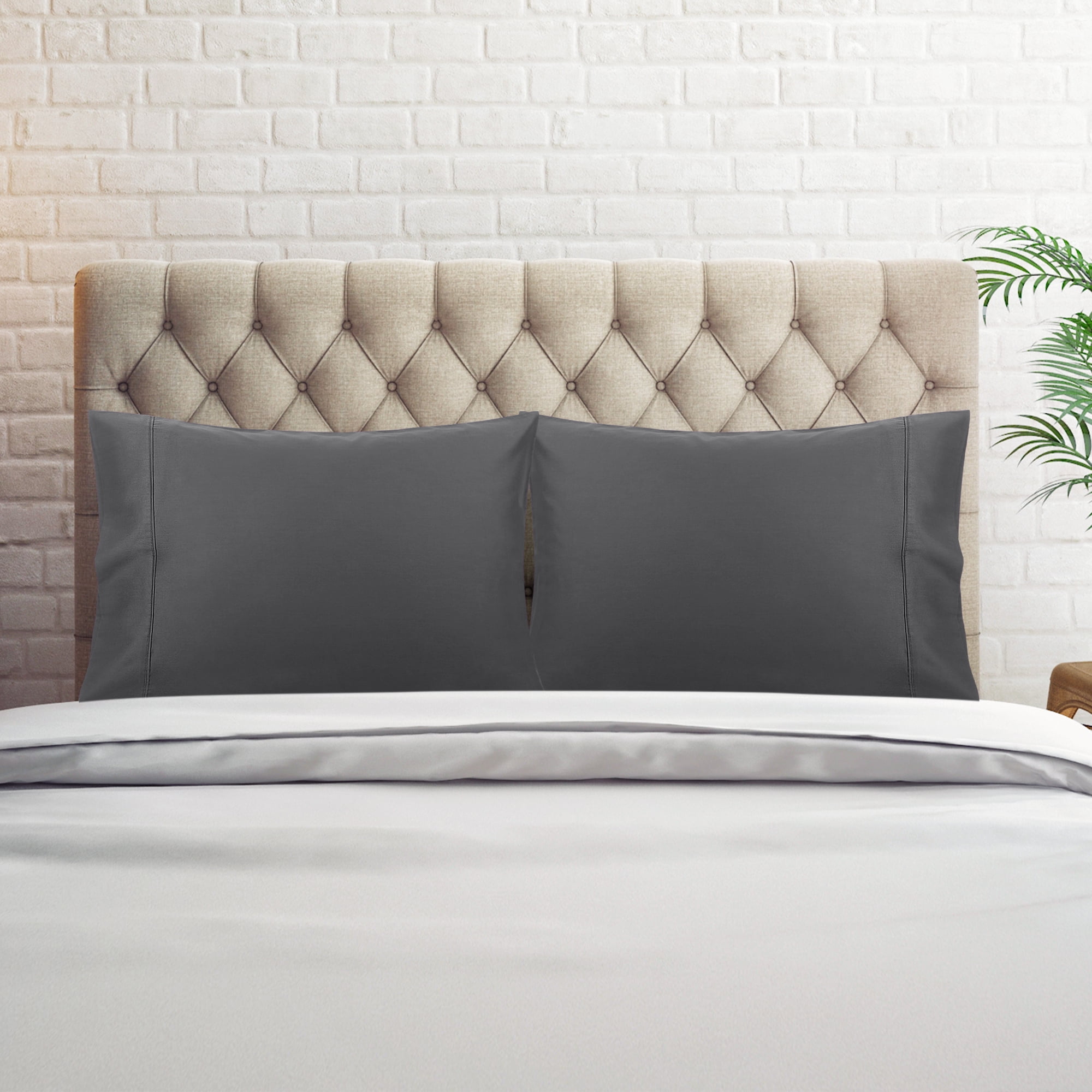 Unique Bargains Pillowcase Set of 2, Cotton with Envelope Dark Gray Standard