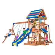 Backyard Discovery Beach Front Cedar Wood Swing Set, Slide, Play Deck, Monkey Bars