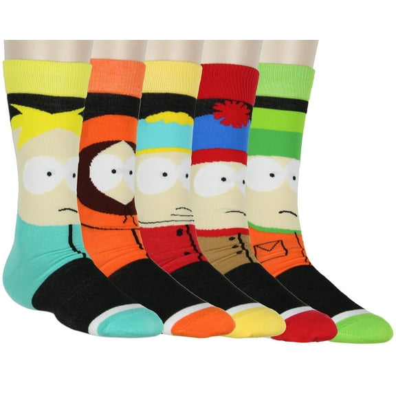 South Park Men's Character Inspired Big Face 5-Pack Mid-Calf Adult Crew Socks Shoe Size 6-12