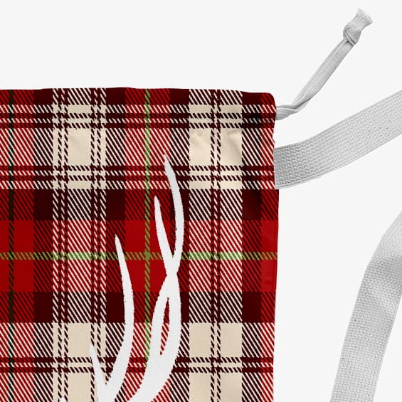 Simply Daisy Cool Dude Holiday Reindeer on Plaid 28 x 36 in Red Laundry Bag