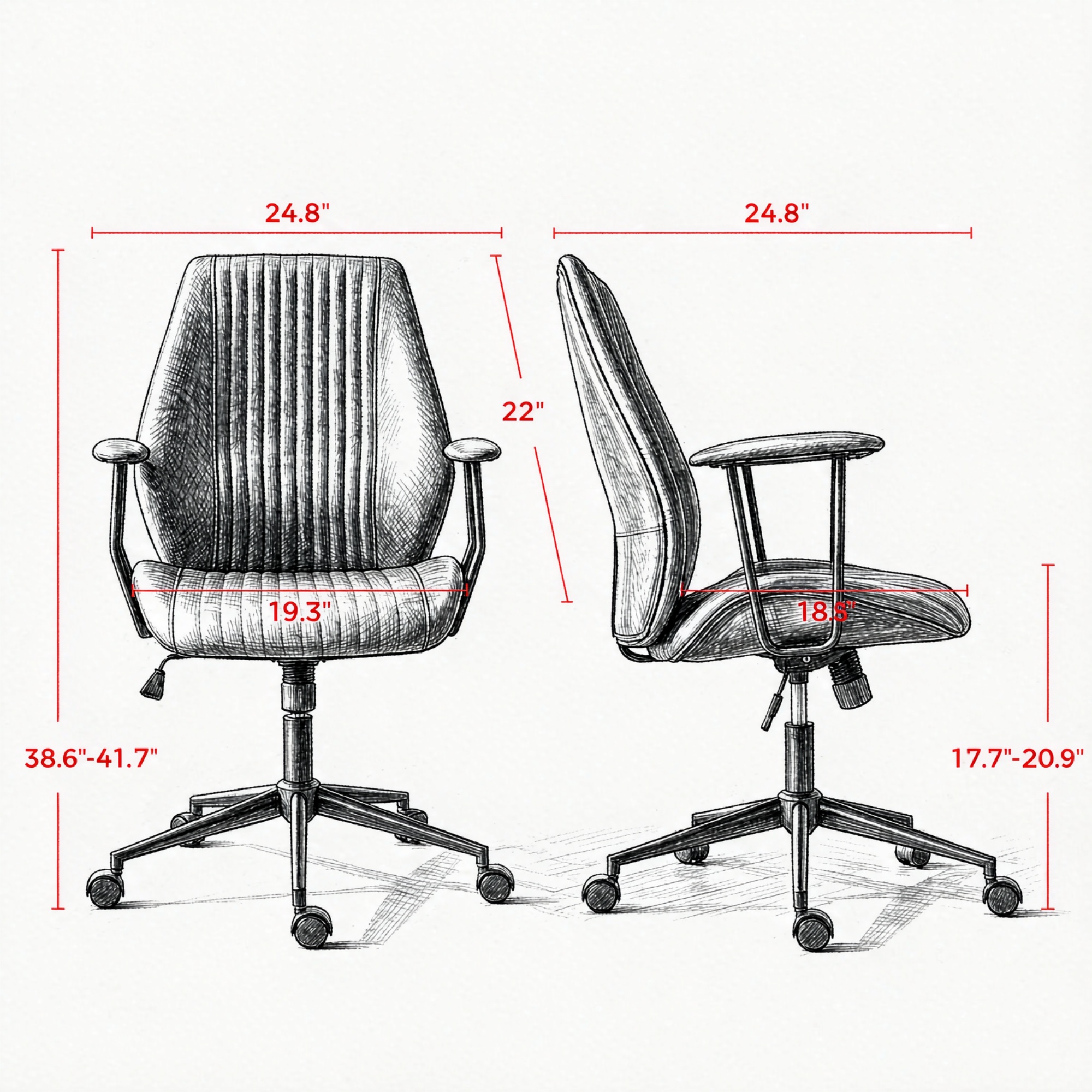 Vintage Leather Office Desk Chair, Padded Arms, 360° Swivel & Adjustable Height, Green