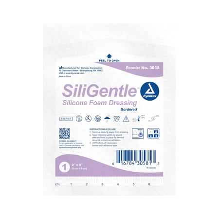 Dynarex Silicone Bordered Foam Dressing Pads 2  x 2  Sterile Pad - 40 Pack