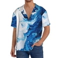 thumbnail image 1 of Balery Blue White Fluid Art Camisa Casual de Manga Corta con Botones para Hombre, Texturizada, Estilo Cubano, para Playa, Verano-Large, 1 of 5