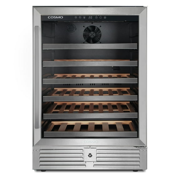 Cosmo Lumin Collection 24 in. 52-Bottle Single Zone Compressor Wine Cooler, LED Lighting, Stainless Steel