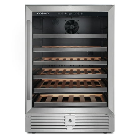 Cosmo Lumin Collection 24 in. 52-Bottle Single Zone Compressor Wine Cooler  LED Lighting  Stainless Steel
