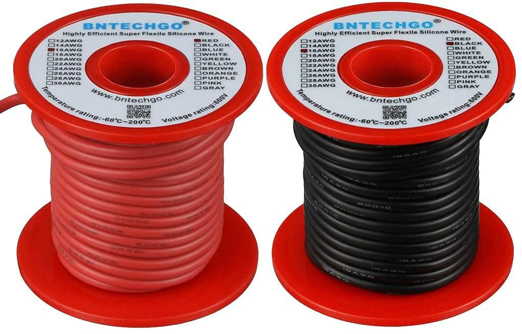 16 AWG Gauge Silicone Wire Spool Fine Strand Tinned Copper 100' each Red & Black 