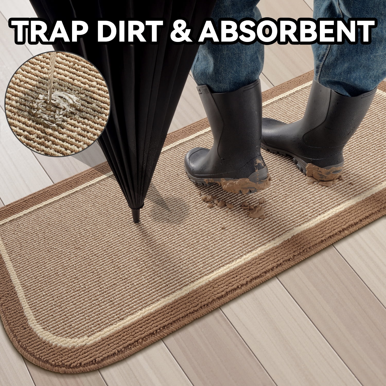 SIXHOME Door Mat Welcome Mat 24"x47" Non-Slip Front Door Mat Absorbent Low Profile Dirt Trapper Indoor Door Mat Ouside Entryway Rug Soft Machine Washable Floor Mat Brown