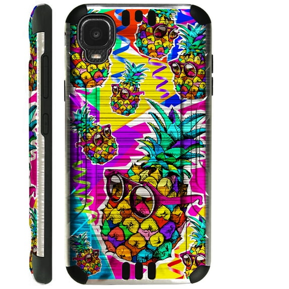 Compatible with TCL A3 Brushed Metal Texture Hybrid Silver Guard Phone Case Cover (Pineapple Party)