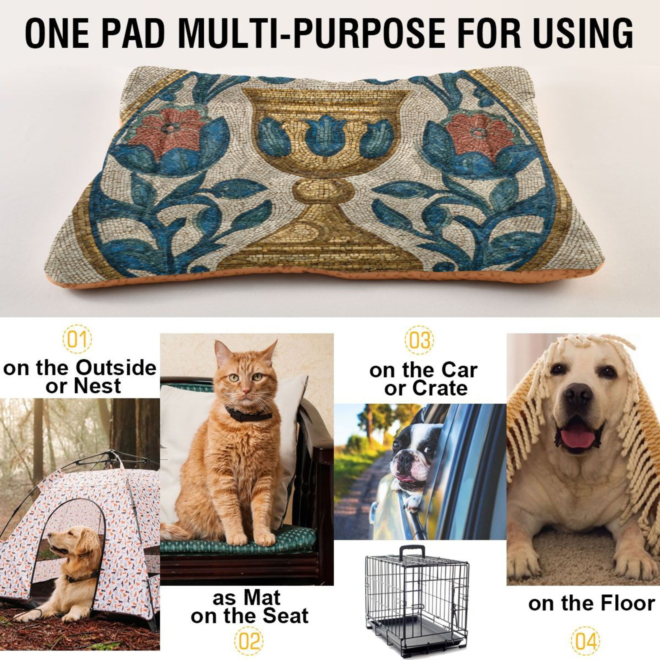 Cozy Mat Pet Bed Indoor Outdoor Warm Soft For Cat Dog Puppy(S/M) A Medieval Mosaic Pattern