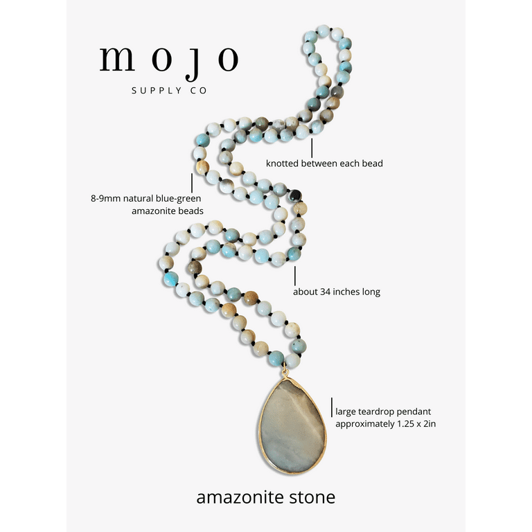 Natural Stone Long Beaded Necklace with Teardrop Pendant Natural Stone Long Beaded Necklace with Teardrop Pendant