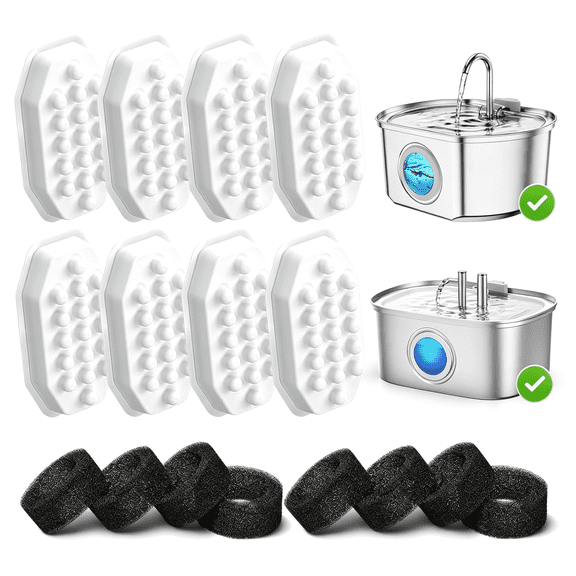HIBIBUD Cat Water Fountain Replacement Filters&Sponges, 8 Count Pet Water Fountain Replacement Parts