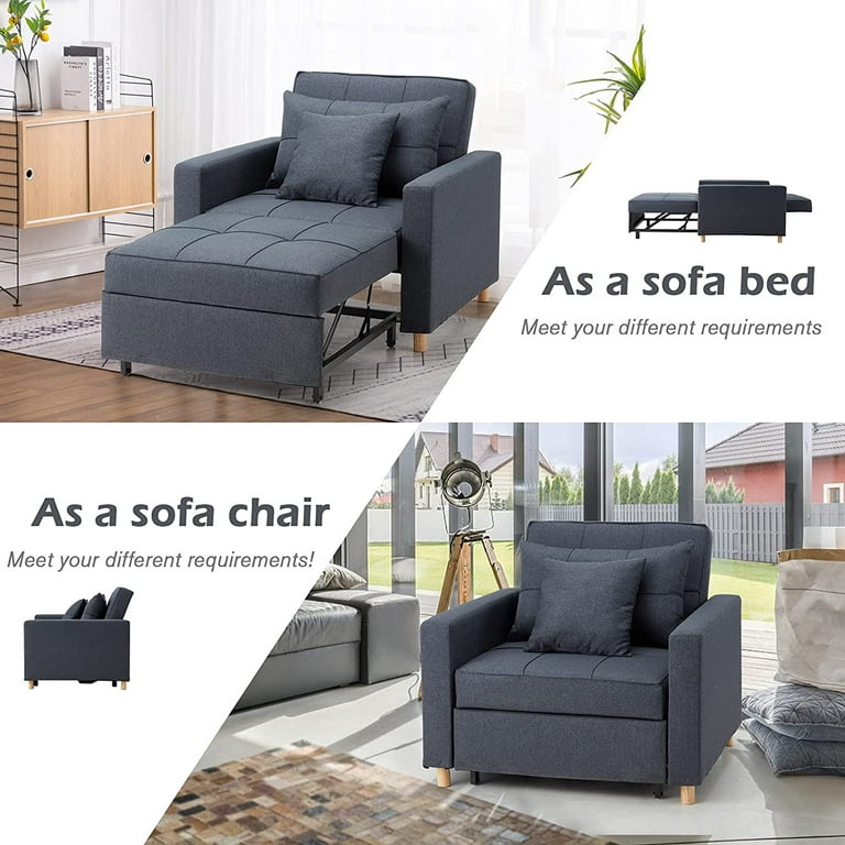 Yodolla 3-in-1 Futon Sofa Bed Chair,Convertible Sofa Sleeper-Dark Gray