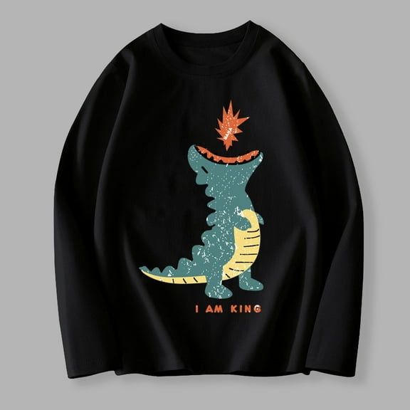 ATOGUTA Boy Shirts Long Sleeve Shirts Kids Crewneck T Shirts Casual Tops Tees Black, Size 2T-12