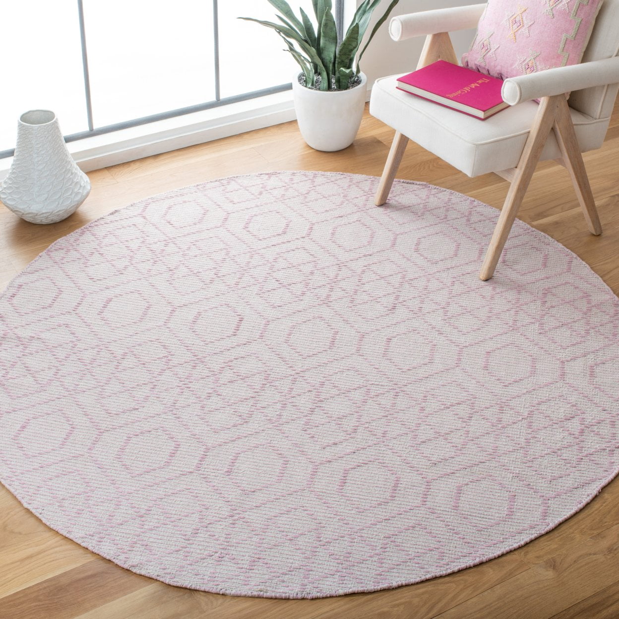 SAFAVIEH Montauk Lars Geometric Cotton Runner Rug, Pink/Ivory, 2'3" x 7'