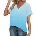 thumbnail image 4 of DPTALR George Women's 2025 Trendy Summer Eyelet Crossed V-Neck Loose Casual Short Sleeve T-Shirts,Light Blue,Size S, 4 of 6