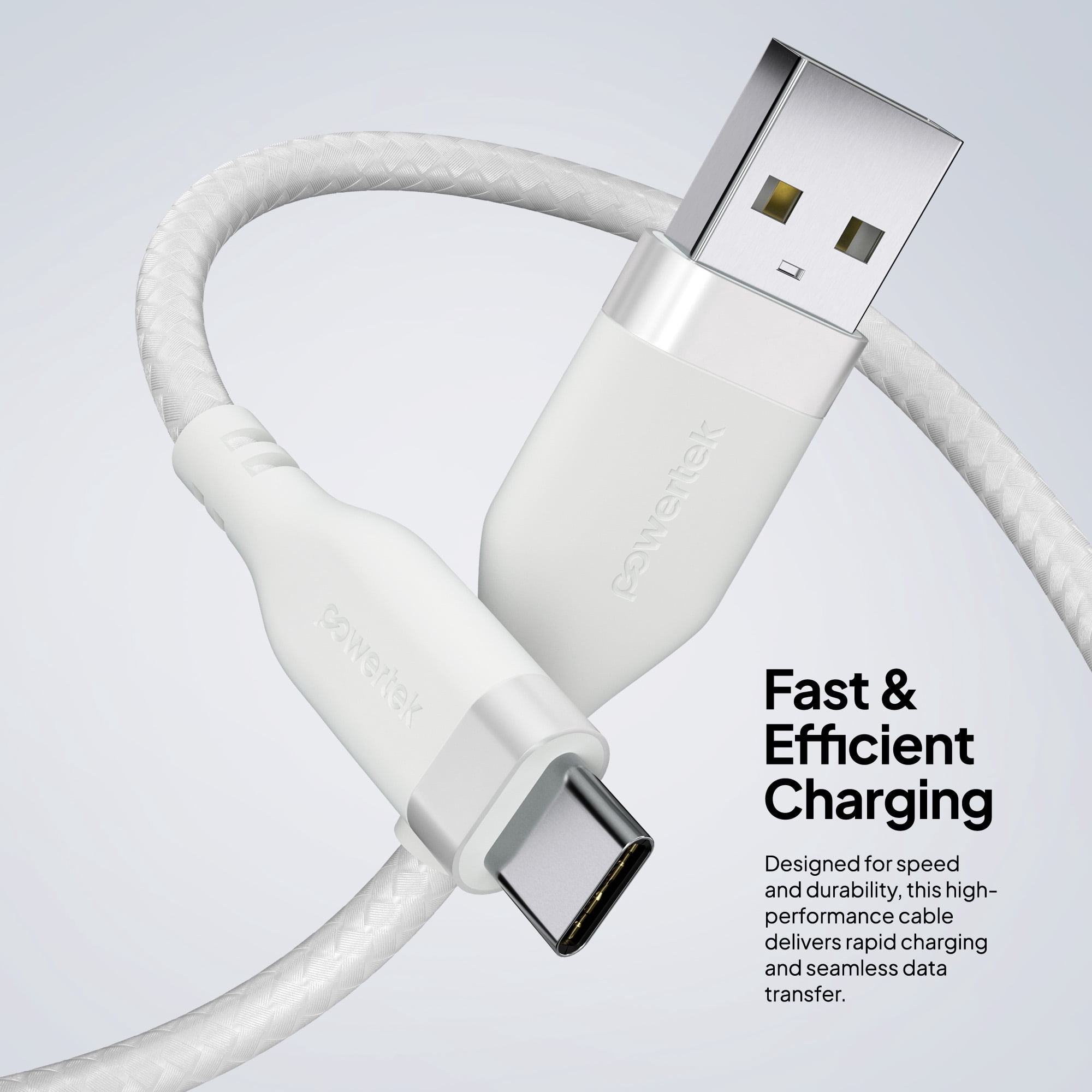 Powertek USB-A to USB-C (Type-C) Charging Cable, Carbon Design Texture, 6 ft, White