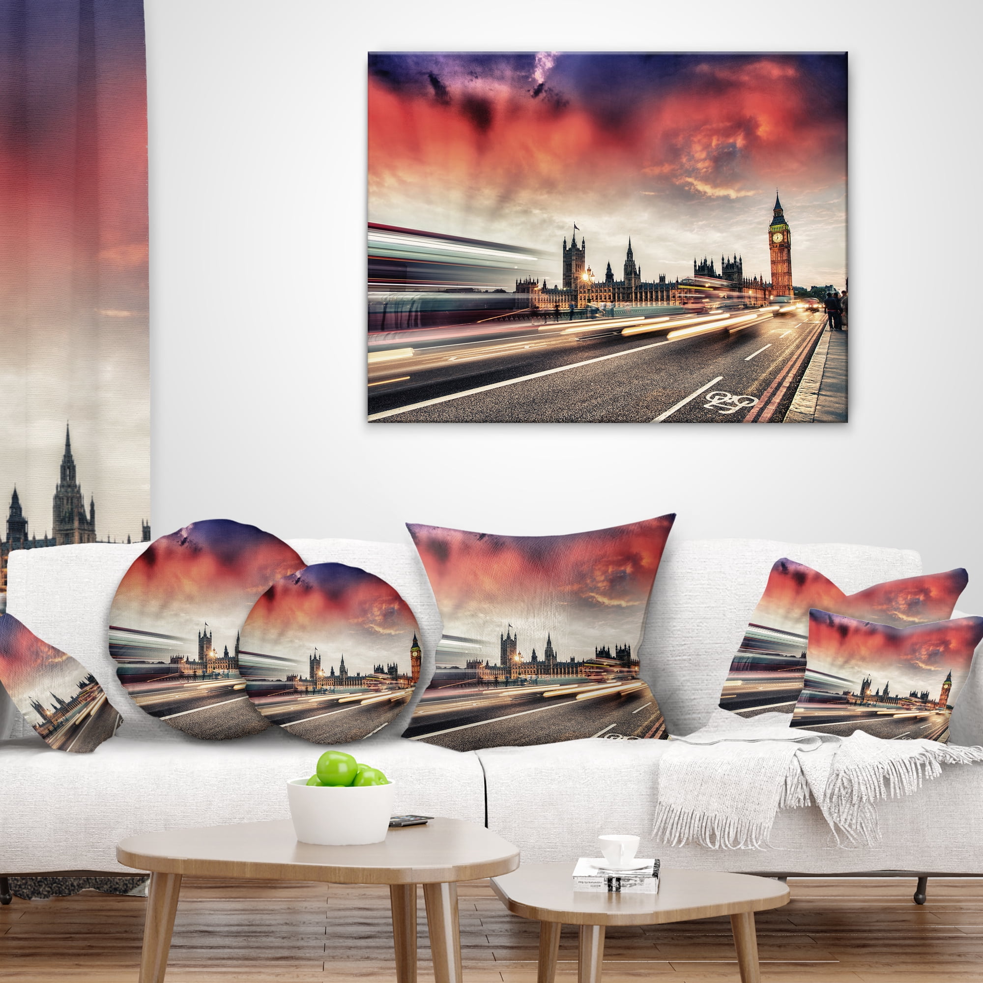 Designart London Westminster Bridge - Cityscape Photo Throw Pillow - 12x20
