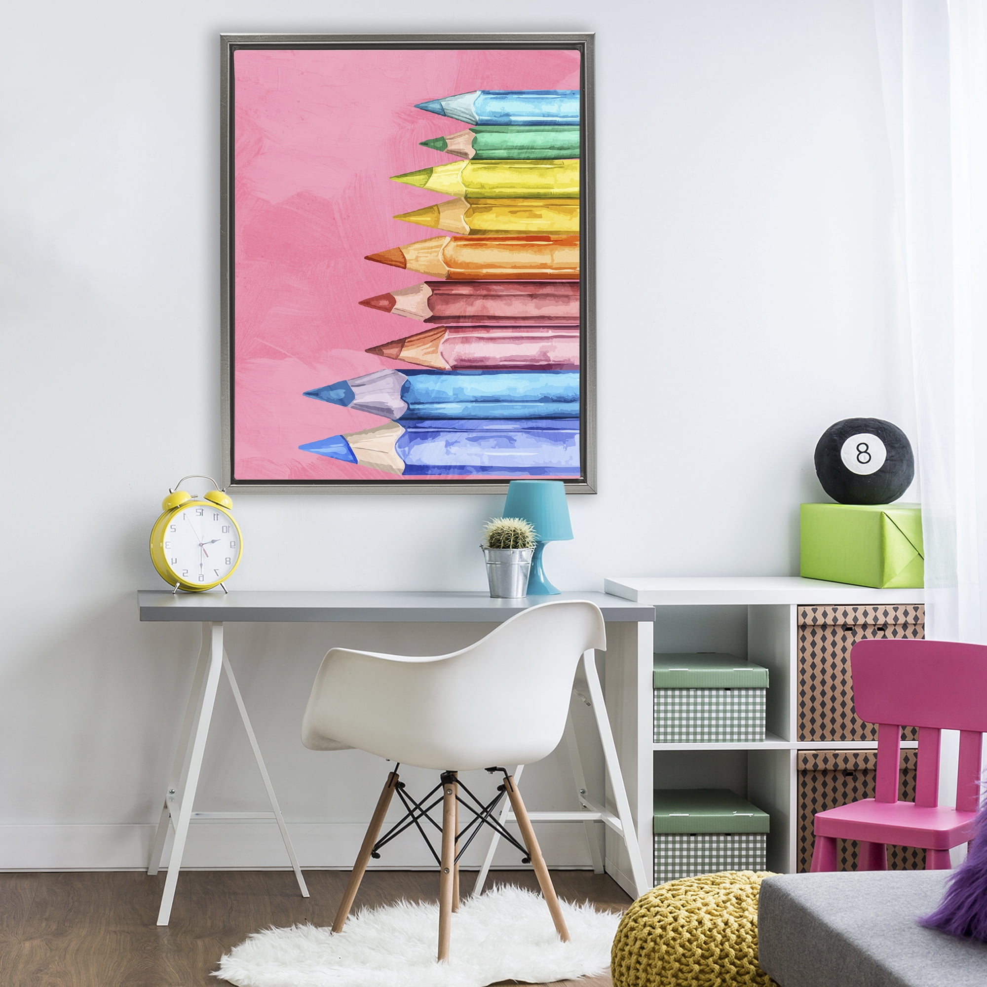 Stupell Industries Vibrant Pencils on Pink Gray Framed Floater Canvas Wall Art, design by Kim Allen