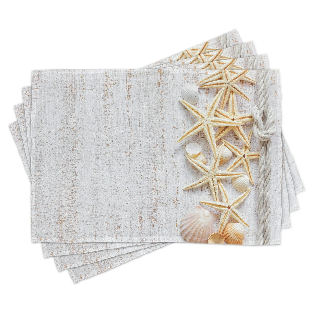 Seashells Placemats Set of 4 Seashells and Starfish with Navy Rope in