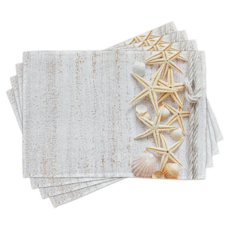 

Seashells Placemats Set of 4 Seashells and Starfish with Navy Rope in Vertical Direction Wood Surface Ocean Beach Washable Fabric Place Mats for Dining Room Kitchen Table Decor Ivory by Ambesonne