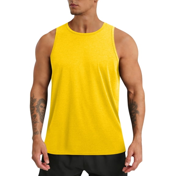 LTTVQM Men's Tank Tops 2026 Summer Quick Dry Loose Fit Workout Muscle Sleeveless Shirts for Gym Beach Running Yellow M