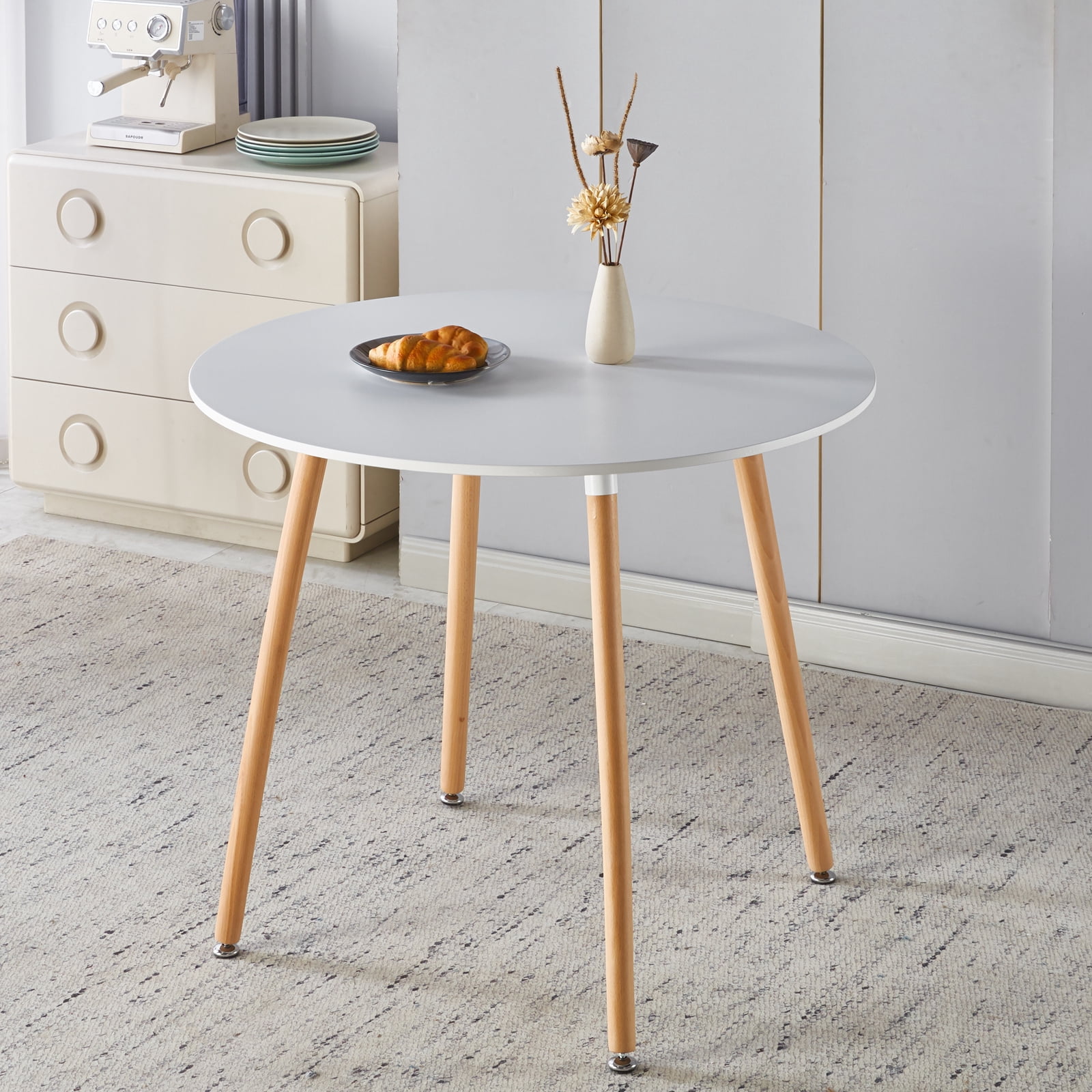 Noble House Modern Dining Chair Sets with Modern Side Table Natural Wood Legs (4 X Chairs & 1 X Table)