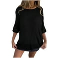 thumbnail image 3 of Loopsun Womens Summer Tops Plus Size, T Shirts for Women, Women's Round Neck Short Sleeve Solid Casual T Shirt Top Black, XXXXXL, 3 of 5