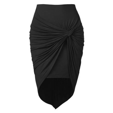 - MBJ WB936 Womens Draped Wrap Style High Low Midi Skirt L BLACK