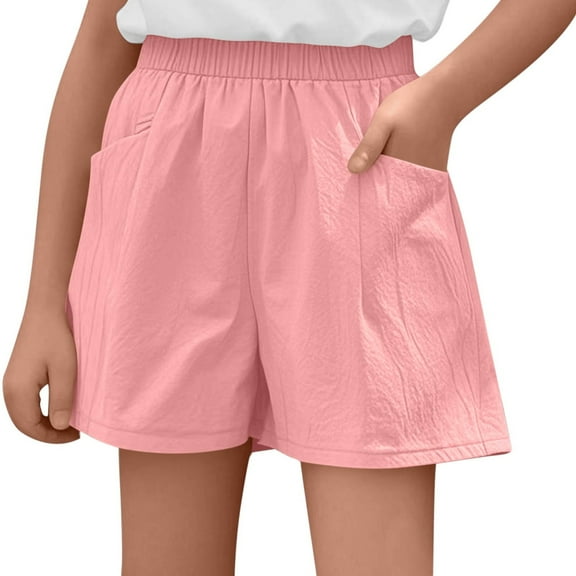 Girls Shorts Girls High Waisted Shorts Girls' Spring/Summer Lightweight Loose Fit Linen Shorts