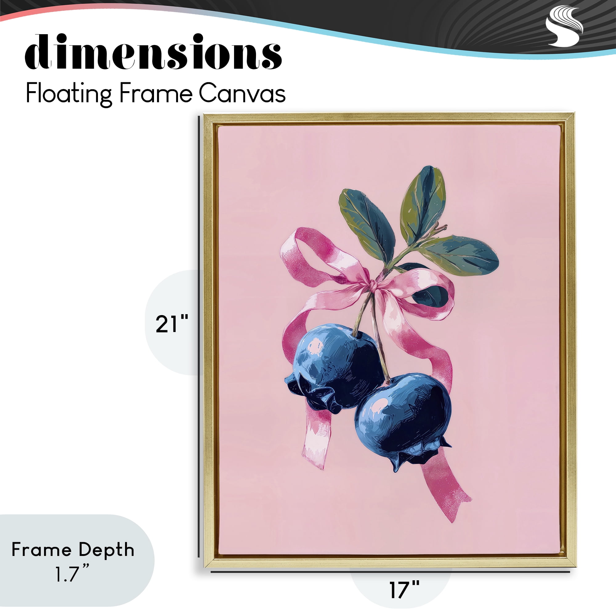 Stupell Industries Blueberry Branch with Pink Bow Gold Framed Floater Canvas Wall Art, design by Imagine It Images