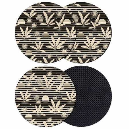 Jet Black Striped Coasters Set of 4 Absorbent Coasters for Drinks Palm Leaves Grass Minimalist Sand Stripes Coaster for Desk Coffee Table Protection Home Decor House Warming Gifts 4