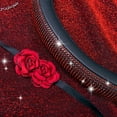 thumbnail image 4 of CAR GRAND Red Diamond Black Leather Steering Wheel Cover, with Bling Crystal Rhinestones Universal Fit 14" 1/2-15" Crystal Glitter for Women Sparkle Girl Fit Suvs,Vans,Sedans,Cars,Trucks, Red Diamond, 4 of 9