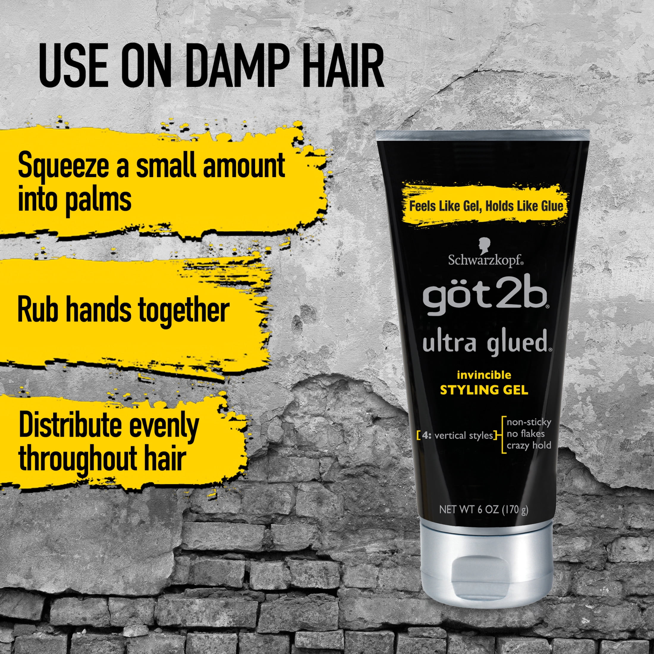 (4 pack) got2b Ultra Glued Invincible Styling Hair Gel, Extra Strong Hold for Men & Women, 6 oz