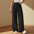 thumbnail image 2 of Olyvenn Women Summer Cotton Linen Long Pants Elastic High Waisted Palazzo Pants Wide Leg Pant Lounge Pant Trouser with Pocket Black M, 2 of 8