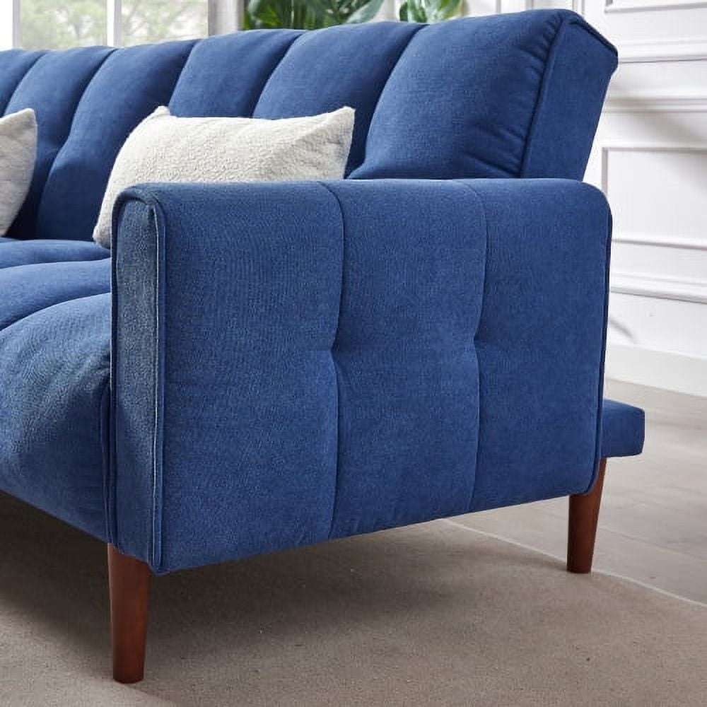 Leumius Convertible Futon Sofa Bed, Modern Linen Fabric Adjustable Couch Sleeper Sofa, Blue