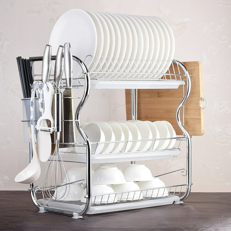 Multi functional 3 Tier Dish Rack Kitchen Supplies Storage Rack Draining Rack with ChopsticksKnivesCutting Board Holder Drainboard