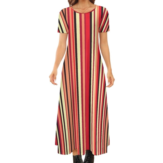 Robe Rayée Abstraite Forme Géométrique Streetwear Bohemia Longues Robes Femme Robe Maxi Moderne Cadeau d'Anniversaire