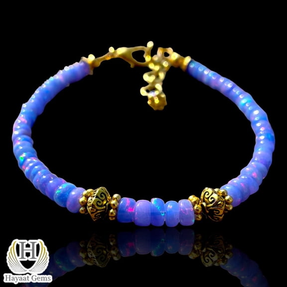Purple Ethiopian Opal Bracelet, 925 Sterling Silver, 14k Gold Filled